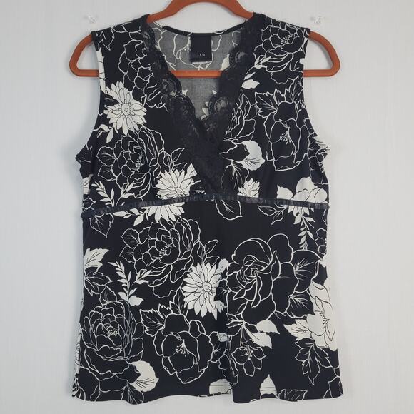 Vintage Y2K Sleeveless Floral Babydoll Top sz L black white whimsigoth lace USA - Picture 1 of 6